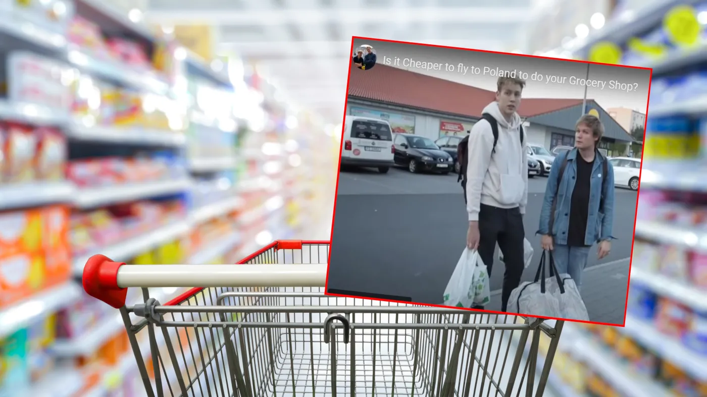 Supermarket,Aisle,With,Empty,Red,Shopping,Cart.
