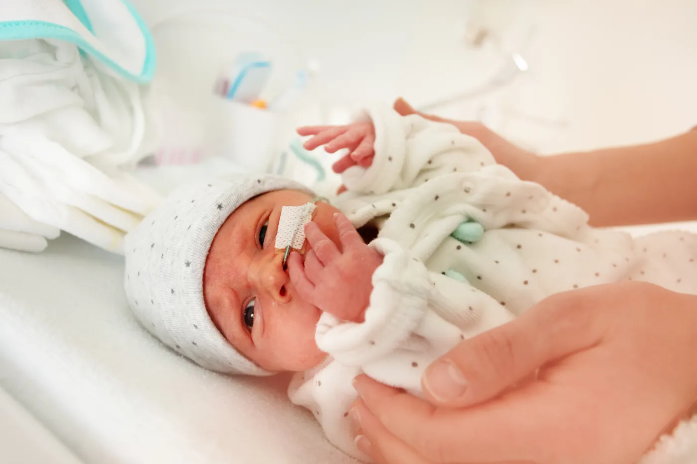 Close,Up,Of,An,Infant,With,Nose,Feeding,Tube,,Icu