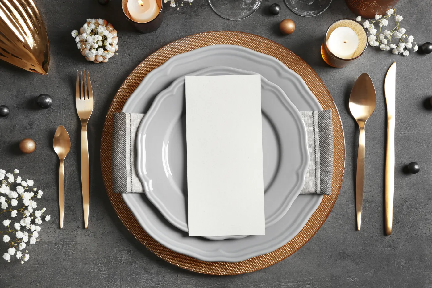Beautiful,Table,Setting,On,Grey,Background