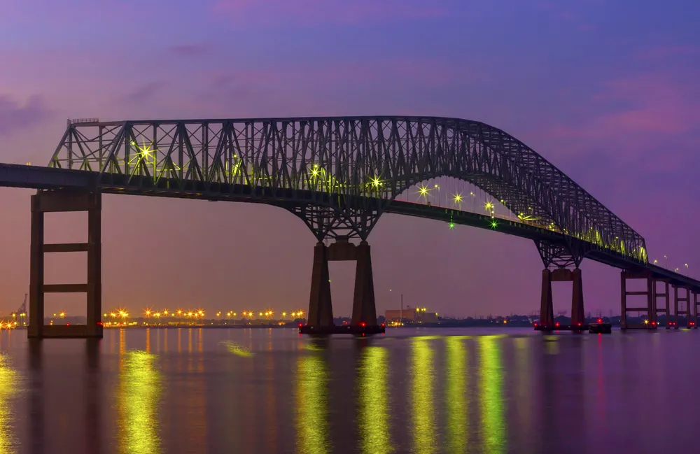 Francis,Scott,Key,Bridge,With,Baltimore,Skyline,At,Night