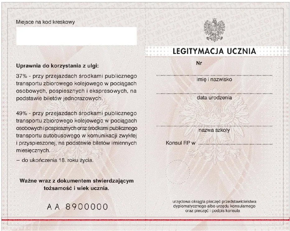 projekt, wzór, legitymacja ucznia, awers