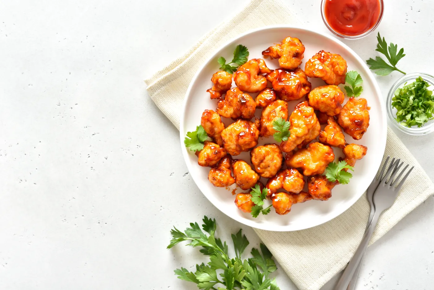 Sweet,Chili,Cauliflower,Wings,Over,Light,Stone,Background,With,Copy