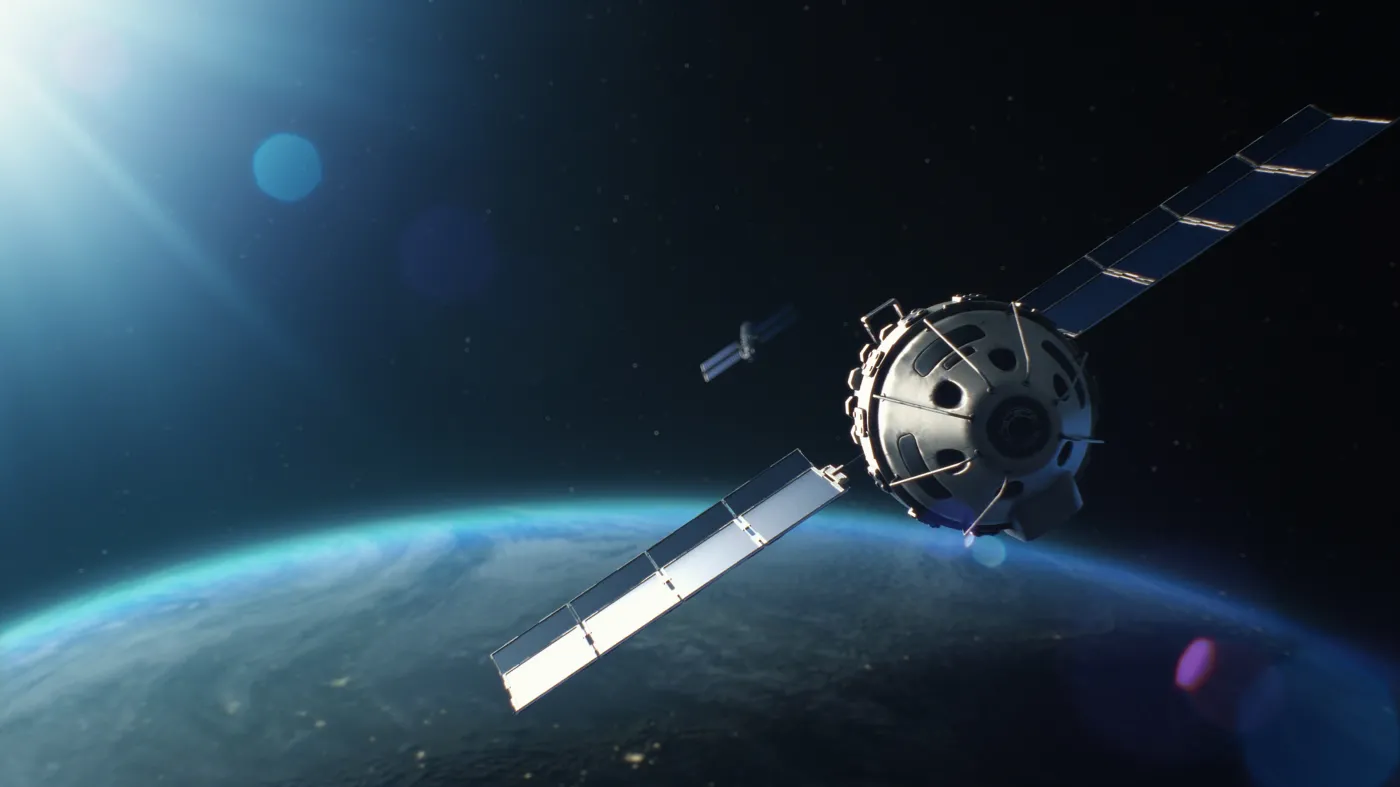 3d,Vfx,Graphics,Of,Satellite,Attacking,Another,Satellite,With,Laser