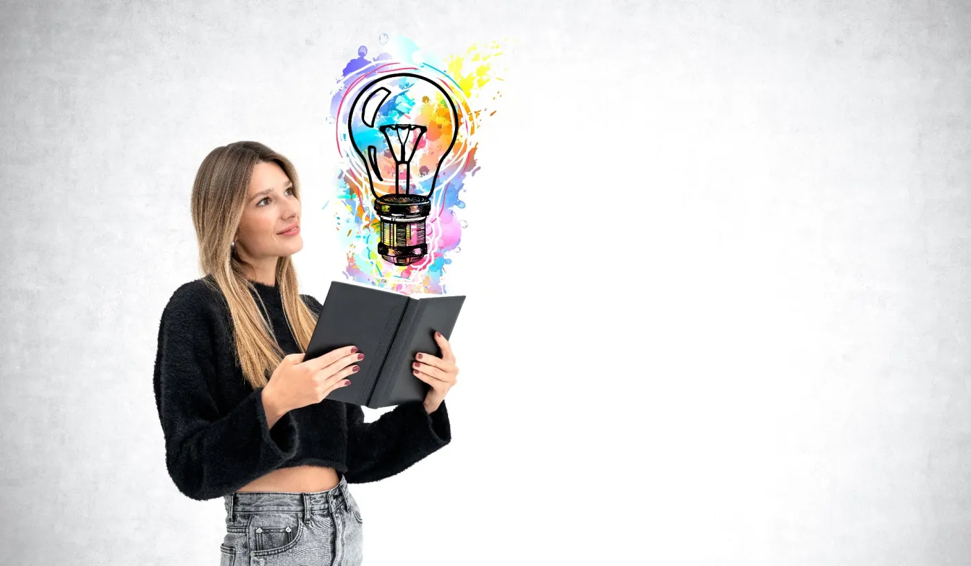 A,Woman,Is,Holding,And,Reading,A,Book,,With,A