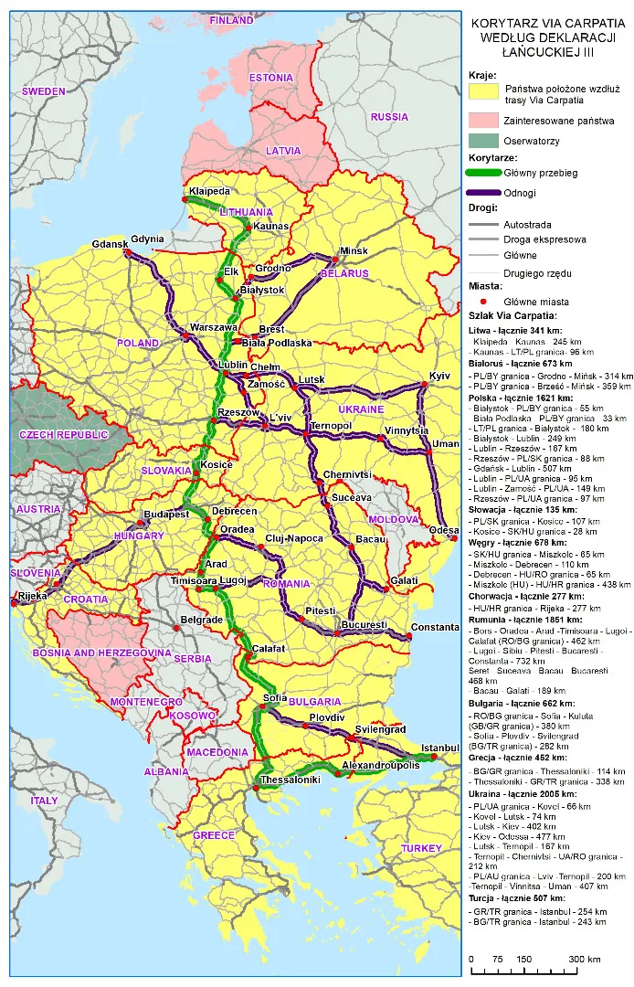 Via Carpatia - mapa - deklaracja łańcucka