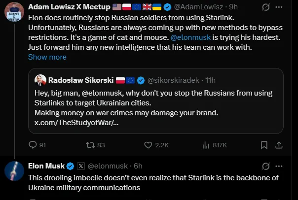 Musk kontra Sikorski na x.com