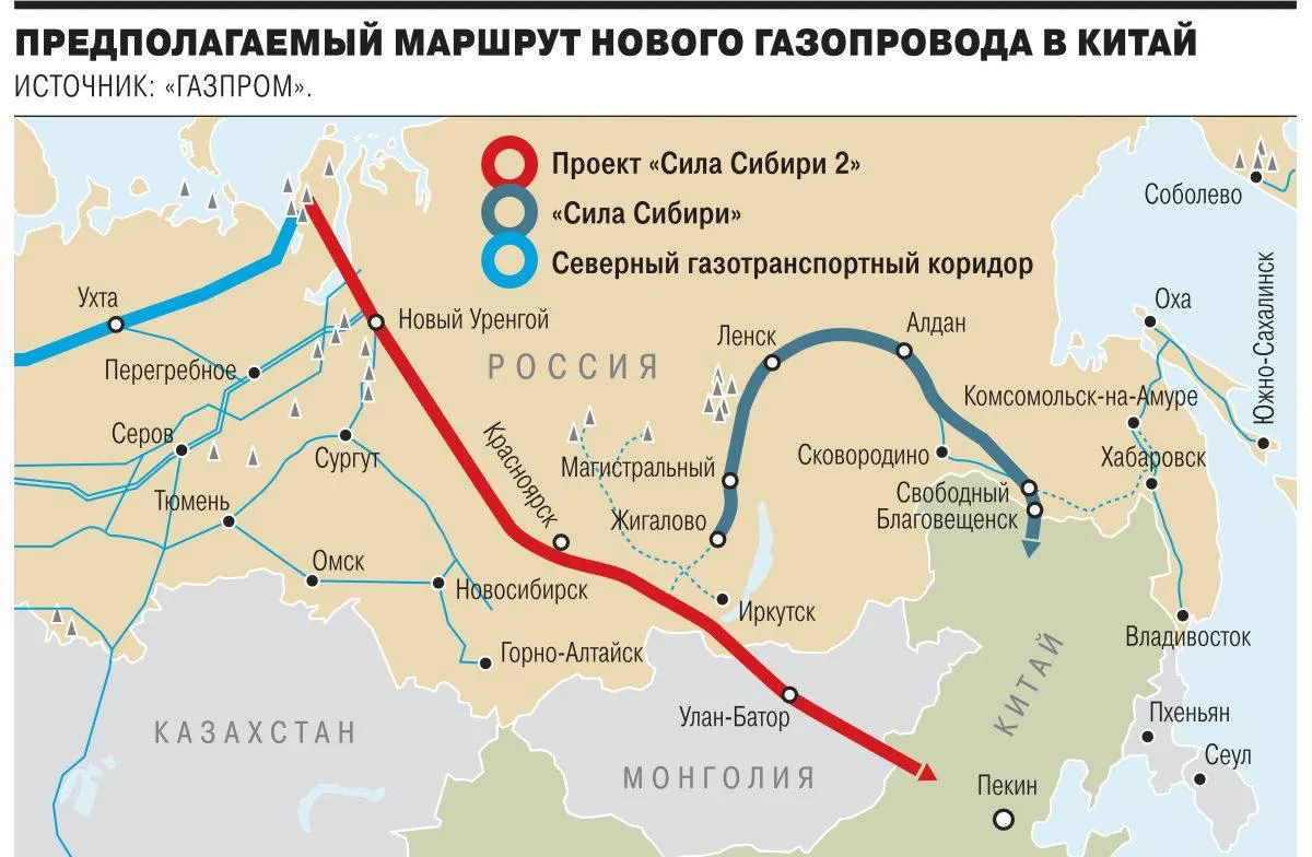 Mapa Gazpromu "Siła Syberii-2"