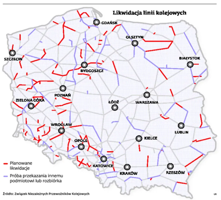 Oto linie kolejowe, którym grozi zamknięcie (MAPA)