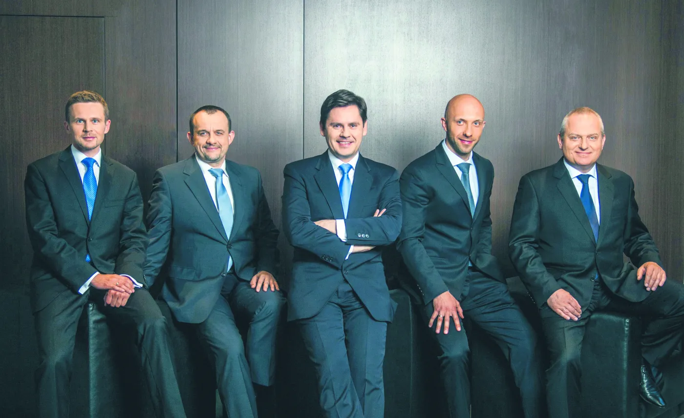 Od lewej: Łukasz Hadyś, Jacek Neska, prezes Adam Purwin, Wojciech Derda i Dariusz Browarek 