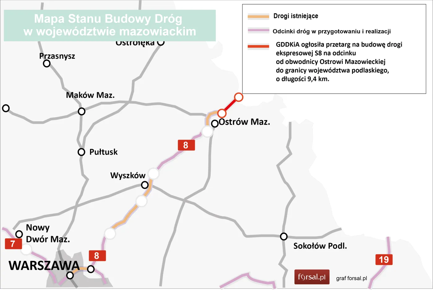 GDDKiA: Ruszył przetarg na odcinek trasy S8 koło Ostrowi Mazowieckiej [MAPA]
