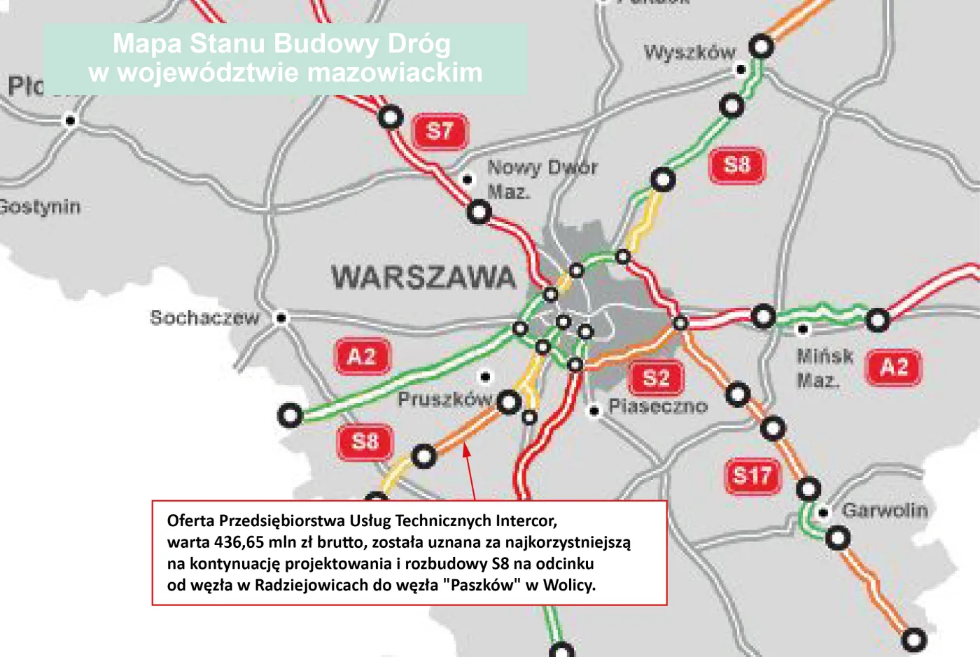 GDDKiA: Oferta PUT Intercor najkorzystniejsza na odcinek trasy S8 pod Warszawą [MAPA]