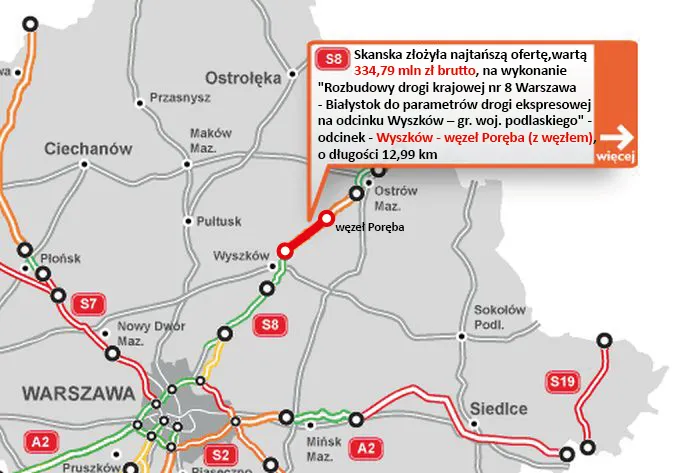 Nowy odcinek S8 za 334,8 mln złotych