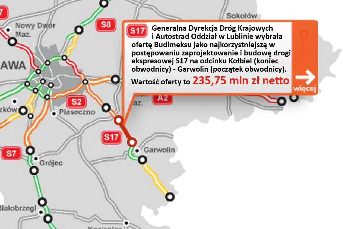 Budimeks wybuduje odcinek drogi ekspresowej S17