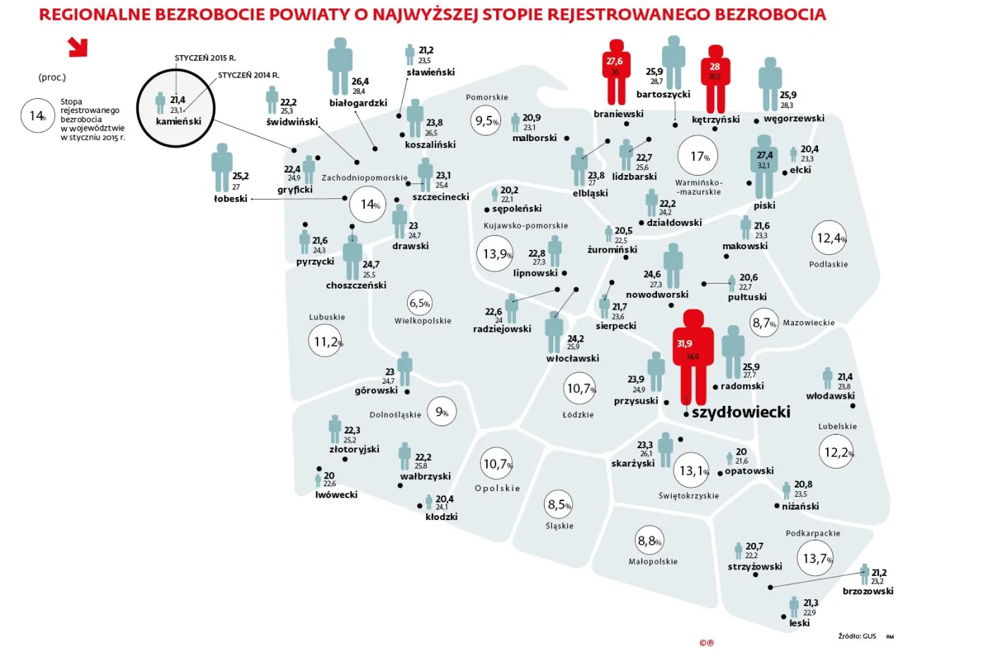 Polska specjalność: powiaty bez pracy [MAPA]