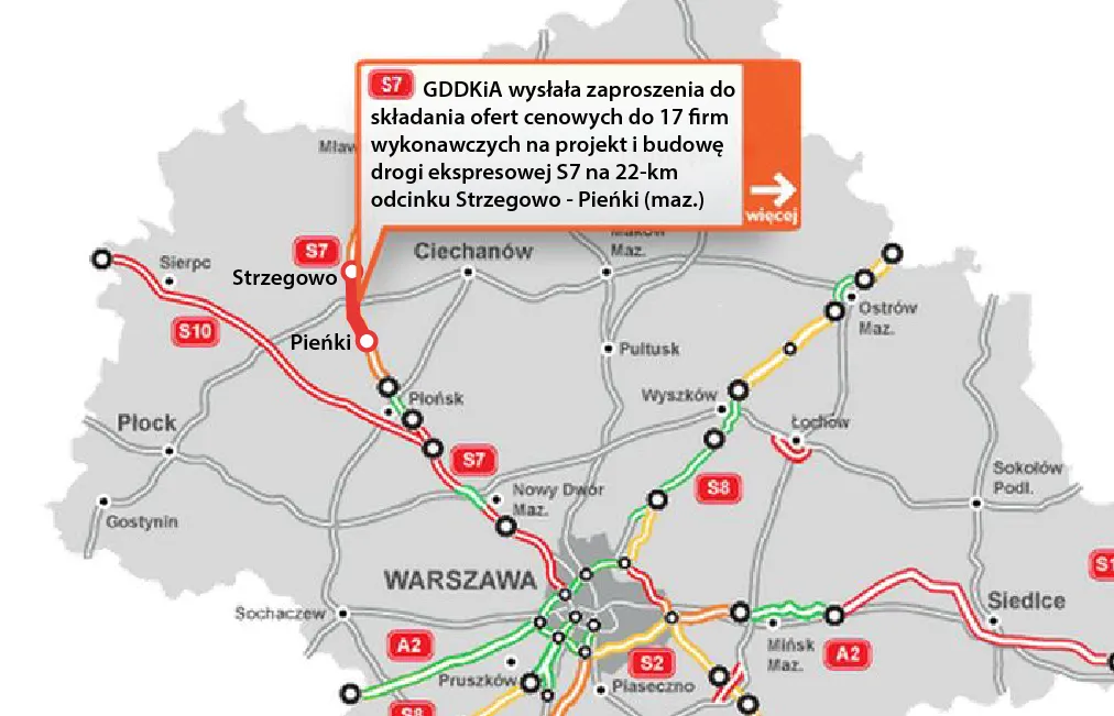 Rozrasta się ekspresowa S7. Rusza przetarg na kolejny odcinek Strzegowo-Pieńki