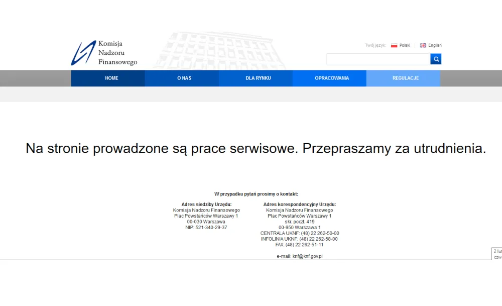 Po piątkowym cyberataku strona KNF już działa