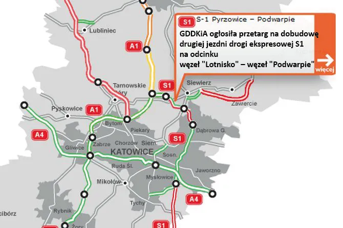 GDDKiA ogłosiła przetarg na drugą jezdnię S1 w rejonie lotniska Pyrzowice