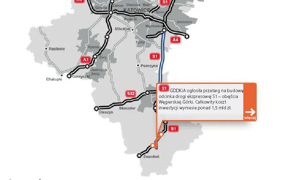 GDDKiA ogłosiła przetarg na obejście Węgierskiej Górki w ciągu S1 za 1,5 mld zł