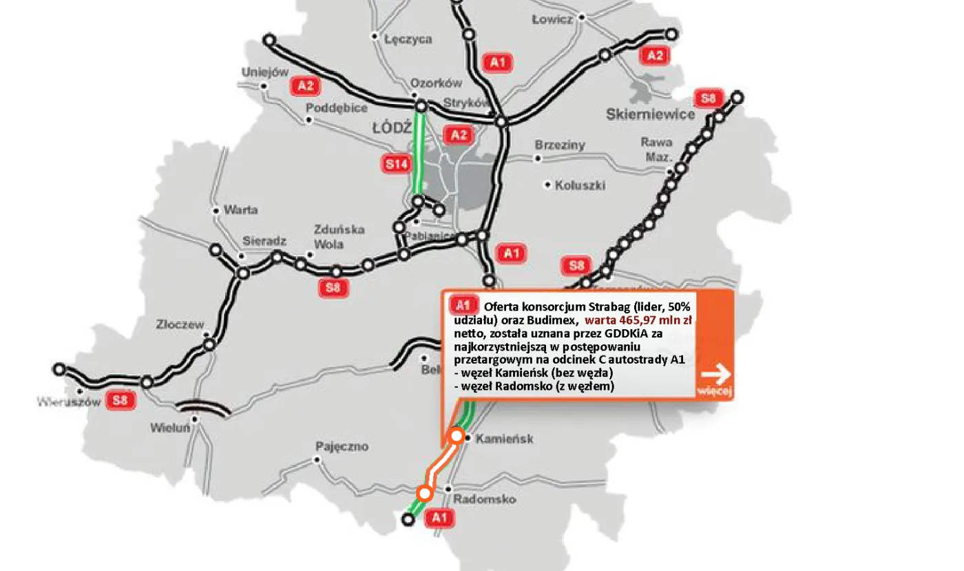 Znamy już wszystkich wykonawców łódzkiego odcinka autostrady A1 [MAPA]