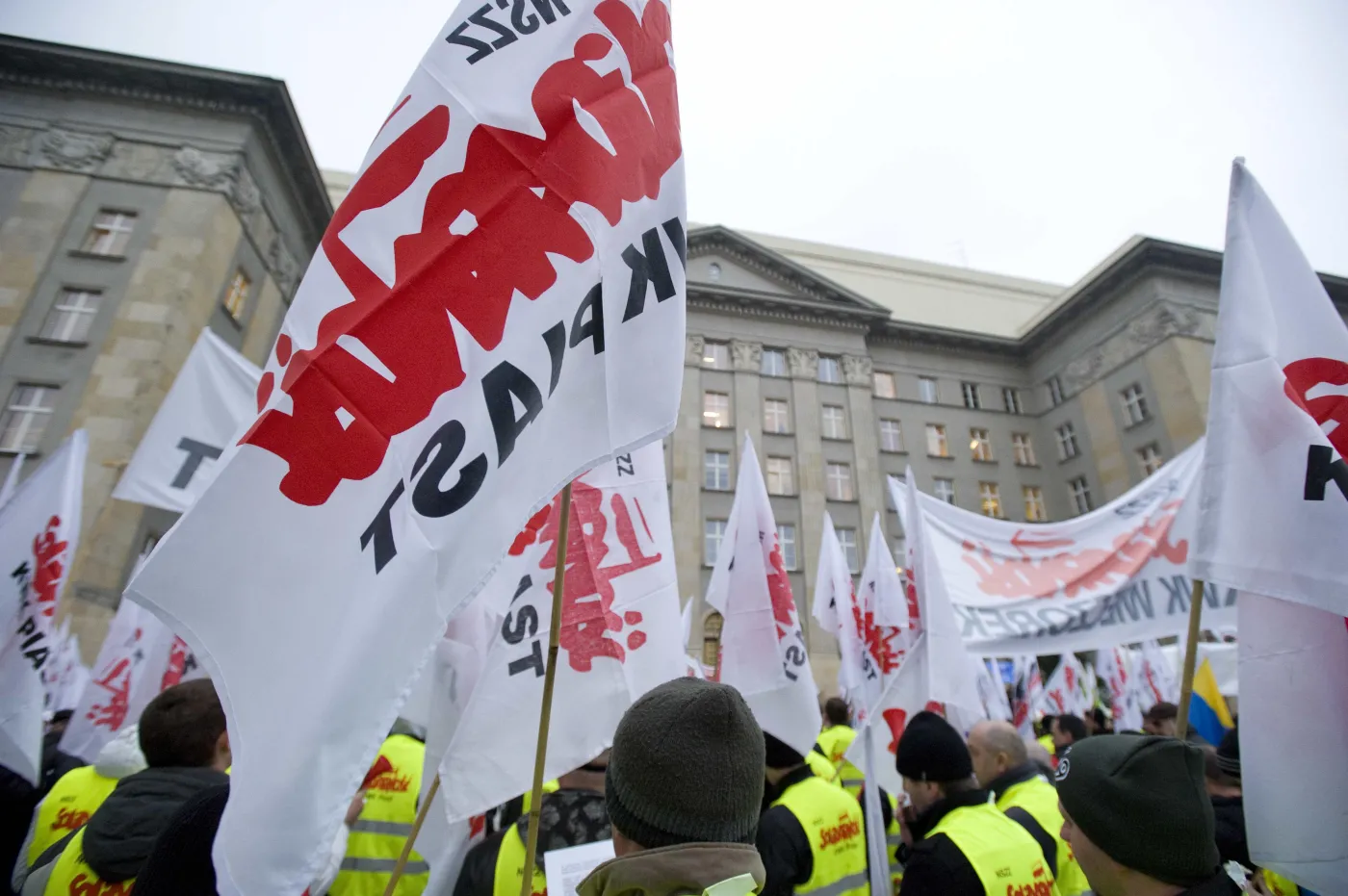 Protest związkowców w Katowicach
