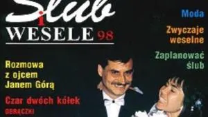 Zdjęcie ślubne Mariusza Figaja na okładce pierwszego numeru wydawnictwa "Ślub i Wesele". 