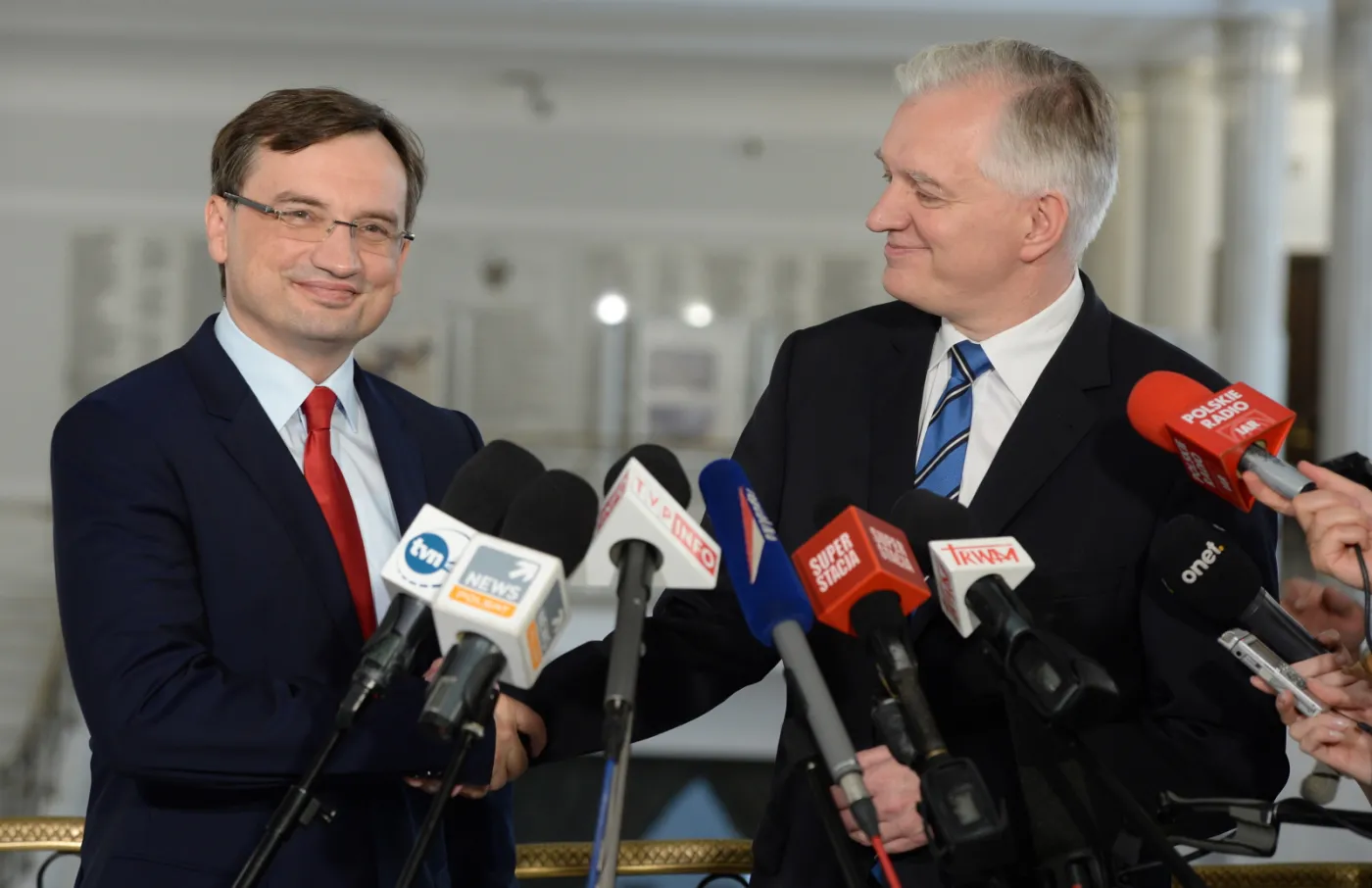 Zbigniew Ziobro i Jarosław Gowin w Sejmie na wspólnej konferencji. Fot. PAP/Jacek Turczyk