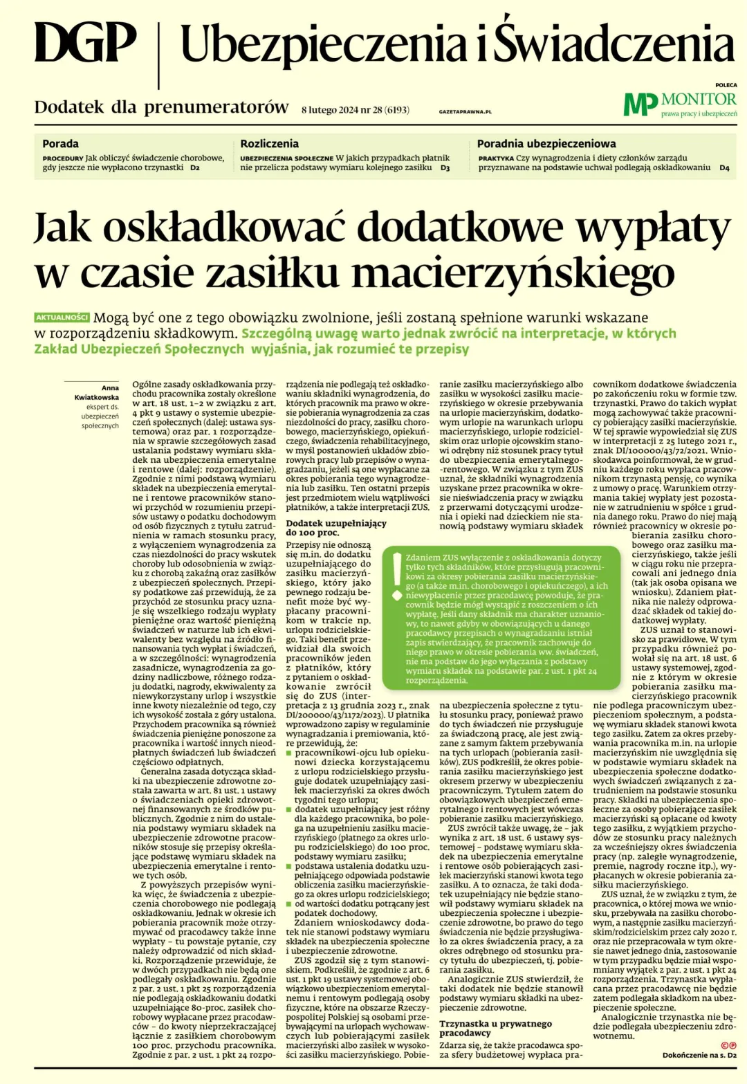 UBEZPIECZENIA I ŚWIADCZENIA