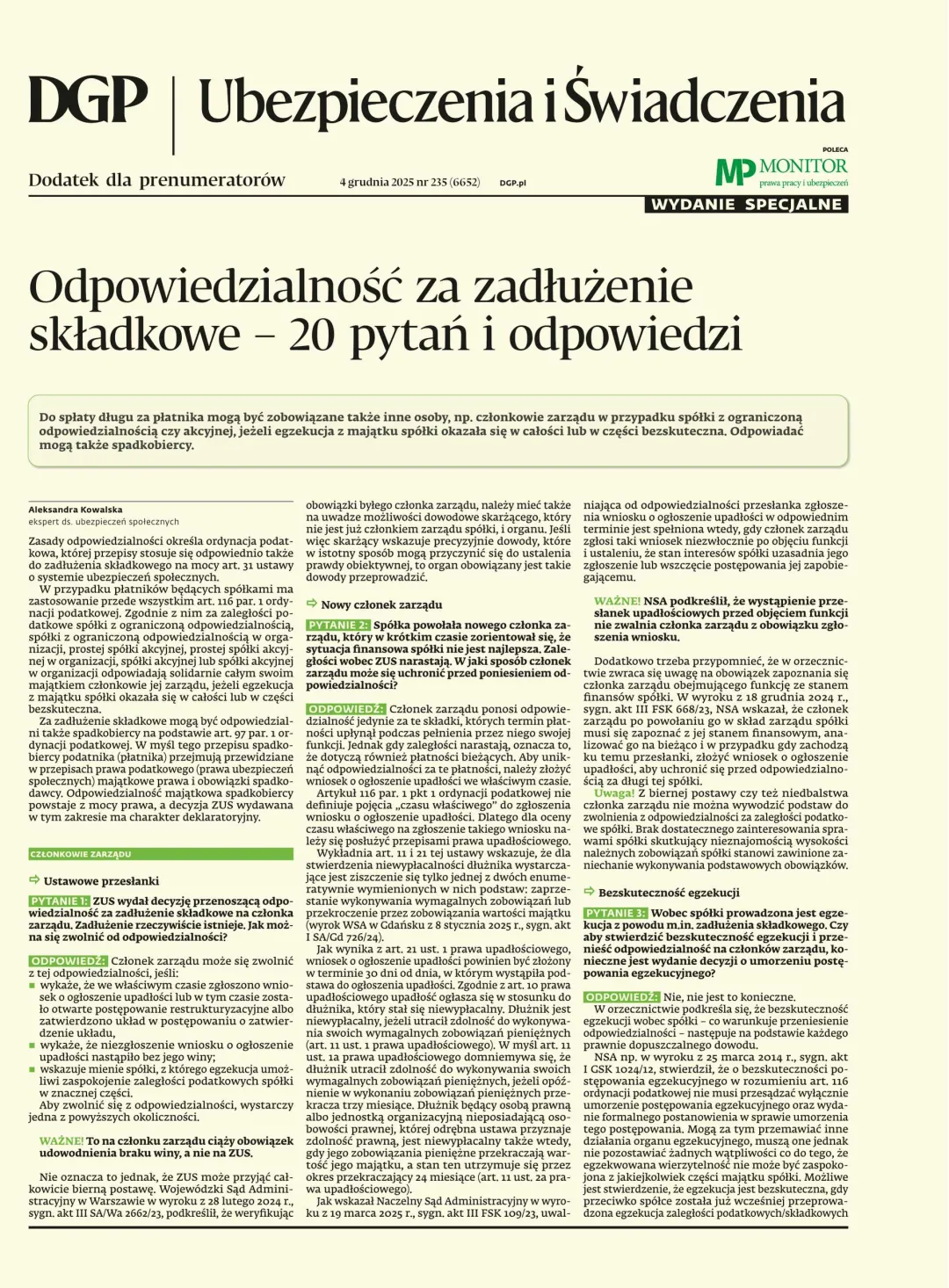 UBEZPIECZENIA I ŚWIADCZENIA - WYDANIE SPECJALNE