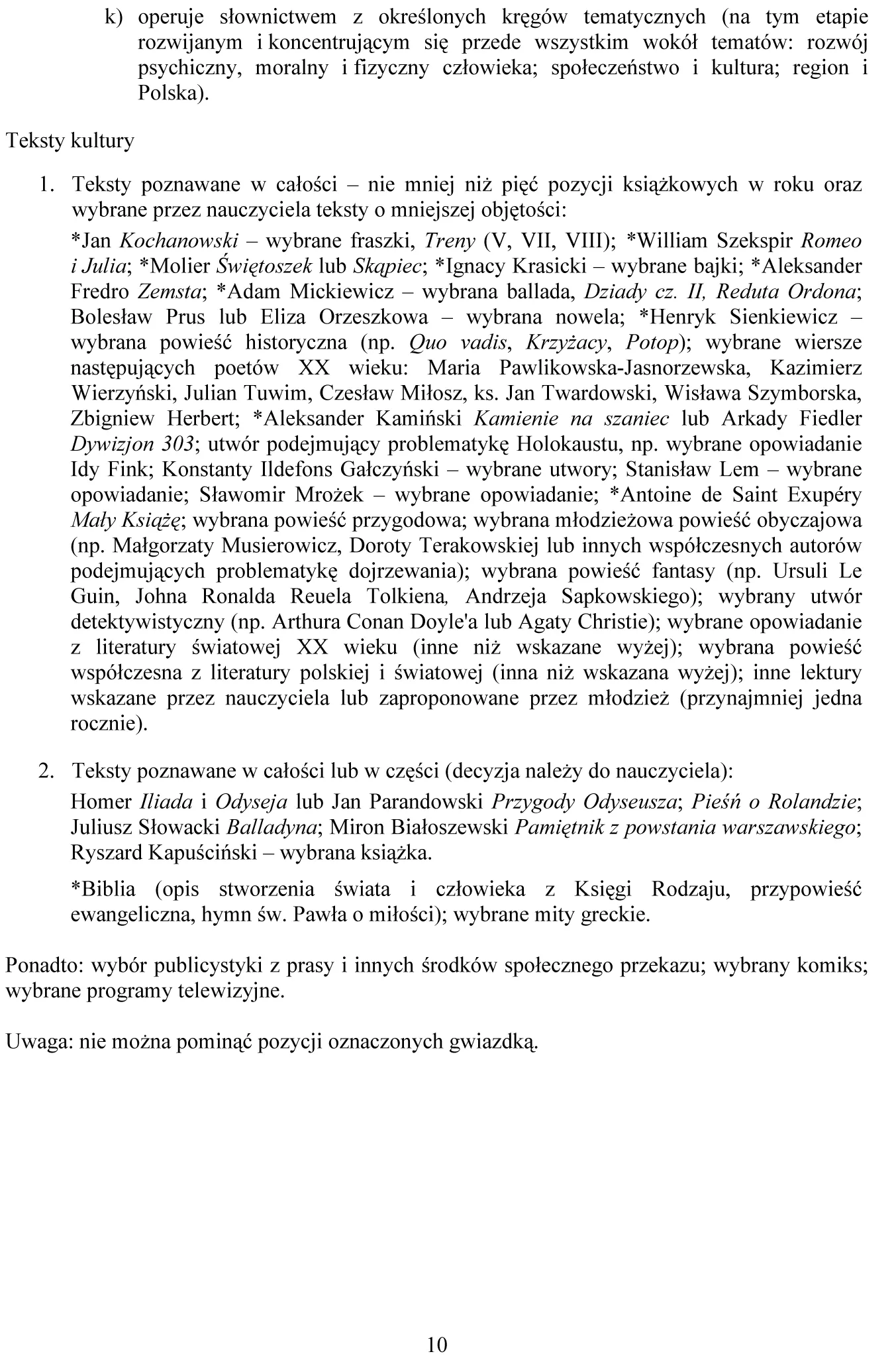 Lektury gimnazjum