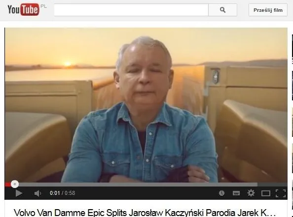 Jarosław Kaczyński w parodii reklamy Volvo