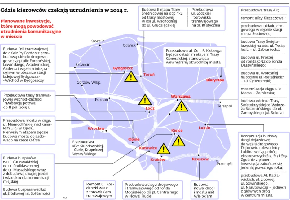 Remonty i budowy dróg w 2014. MAPA