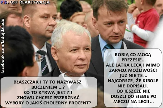 Jak Błaszczak tłumaczy się Kaczyńskiemu ze zbyt cichego buczenia. MEMY DNIA