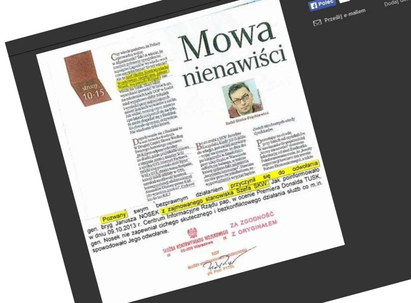 "Uważam Rze" pozwane przez SKW (fot. www.uwazamrze.pl)