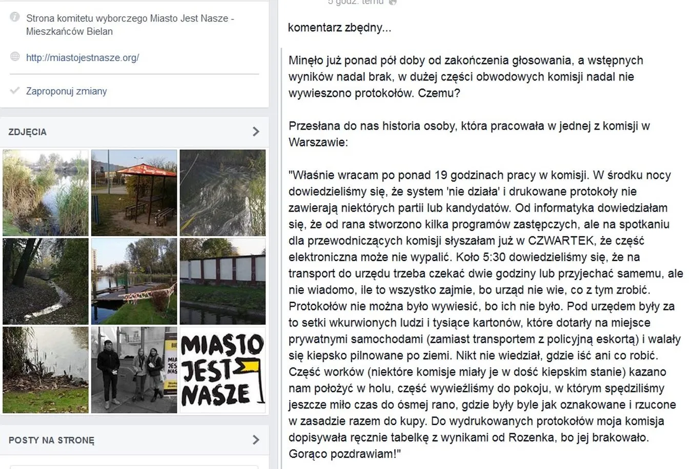 Relacja z wyborów  - Miasto Jest Nasze - Bielany 