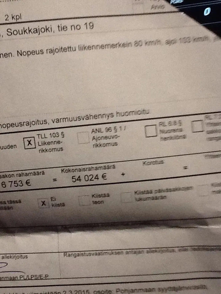 Zdjęcie mandatu, które Reima Kuisla zamieścił na Facbooku 