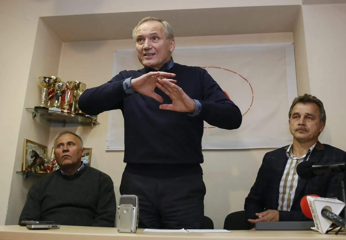 Liderzy białoruskiej opozycji: Mikoła Statkiewicz, Uładzimir Niaklajeu i Anatolij Labiedźka