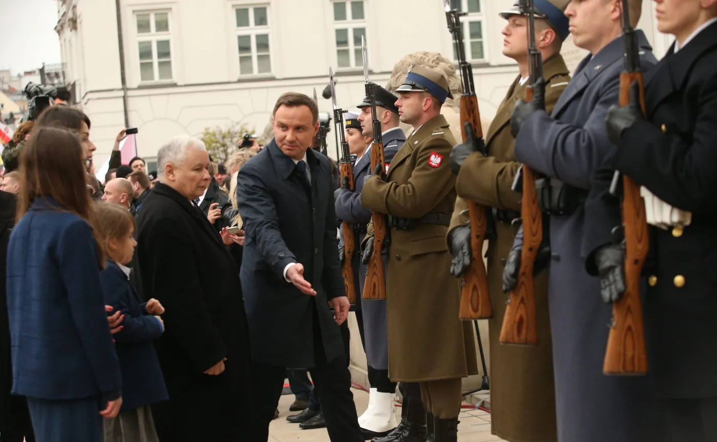 Jarosław Kaczyński i Andrzej Duda przed Pałacem Prezydenckim