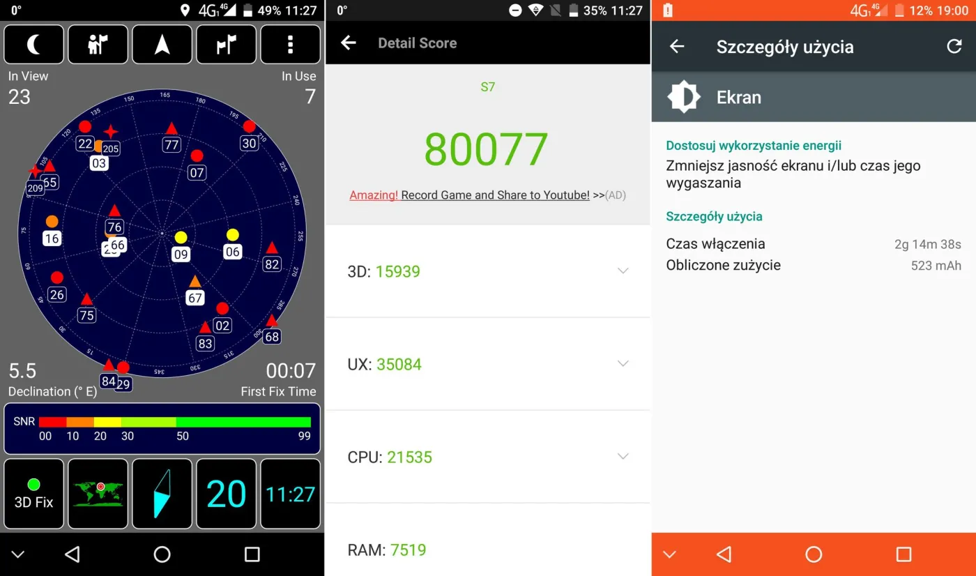 Elephone S7 - GPS test, AnTuTu Benchmark, czas pracy na włączonym ekranie (SOT)