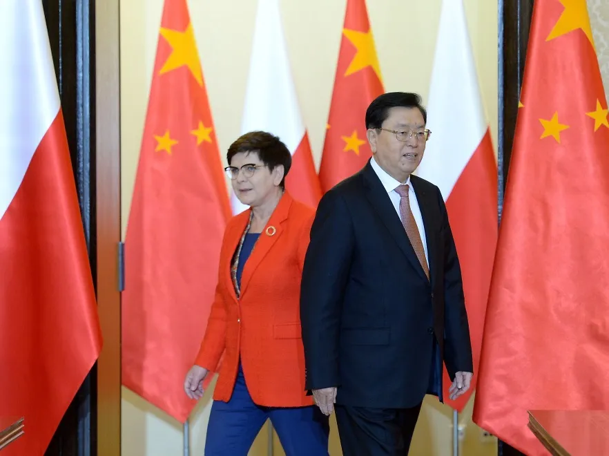 Kobieta flaga... Przez marynarkę Beata Szydło fatalnie zlała się z tłem zdjęć. FOTO