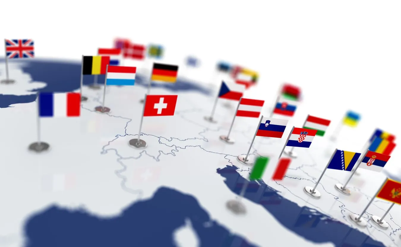 Europejskie flagi na mapie