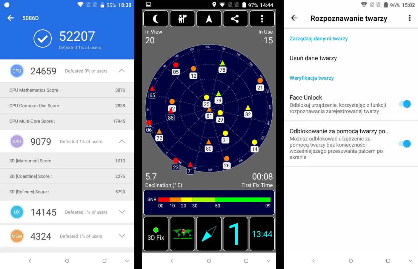 Alcatel 5  - AnTuTu Benchmark, GPS, rozpoznawanie twarzy