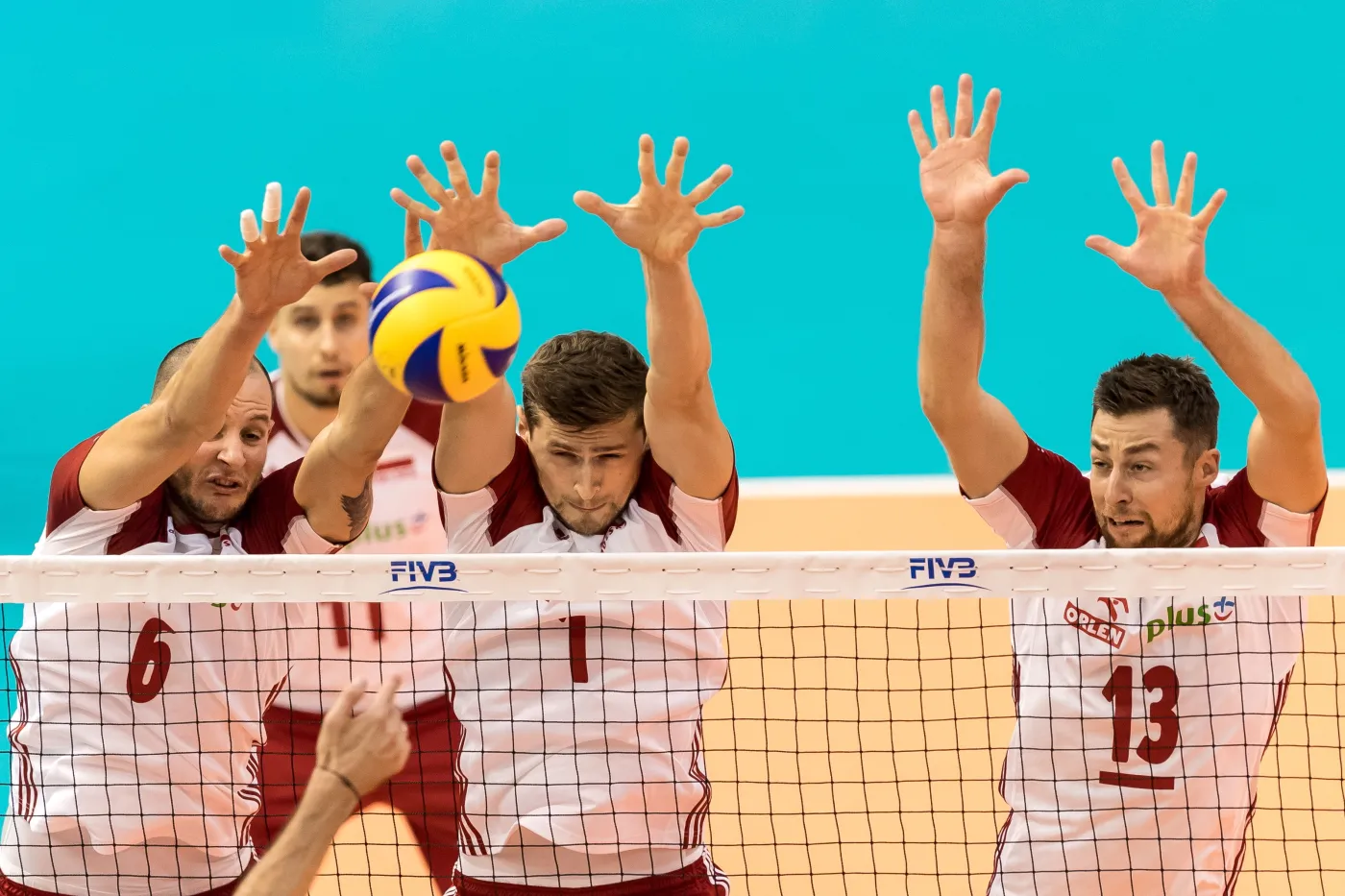 Bartosz Kurek, Fabian Drzyzga, Piotr Nowakowski i Michał Kubiak podczas meczu grupy D mistrzostw świata siatkarzy z Bułgarią