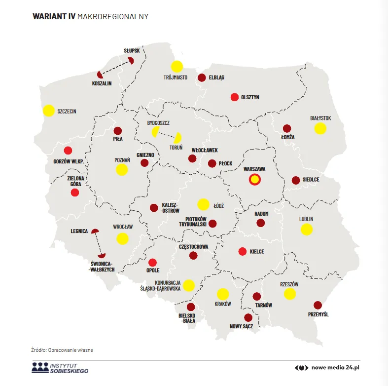 Podział na 12 województw wg Instytutu Sobieskiego