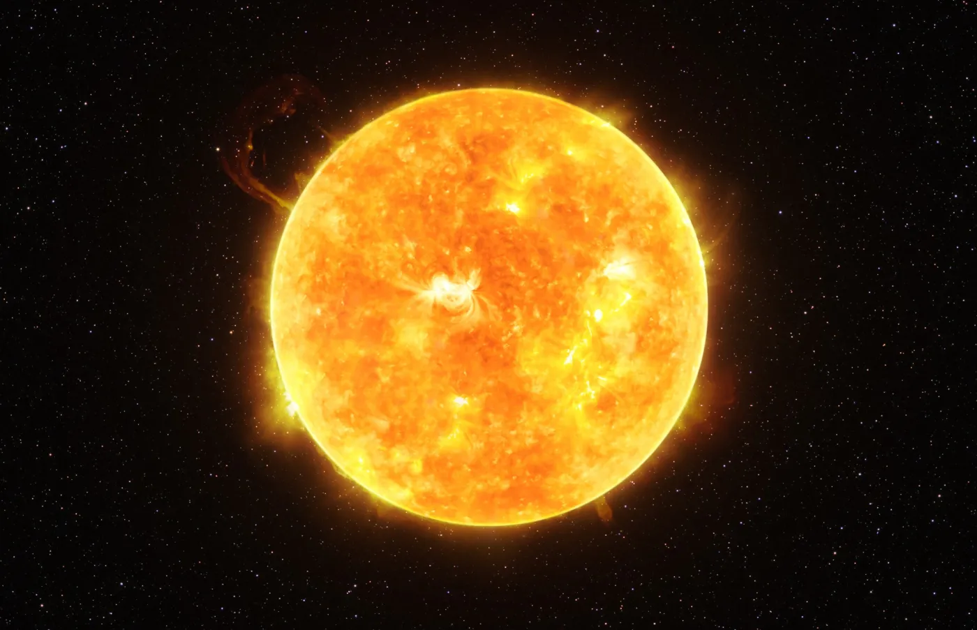 Bright,Sun,Against,Dark,Starry,Sky,In,Solar,System,,Elements