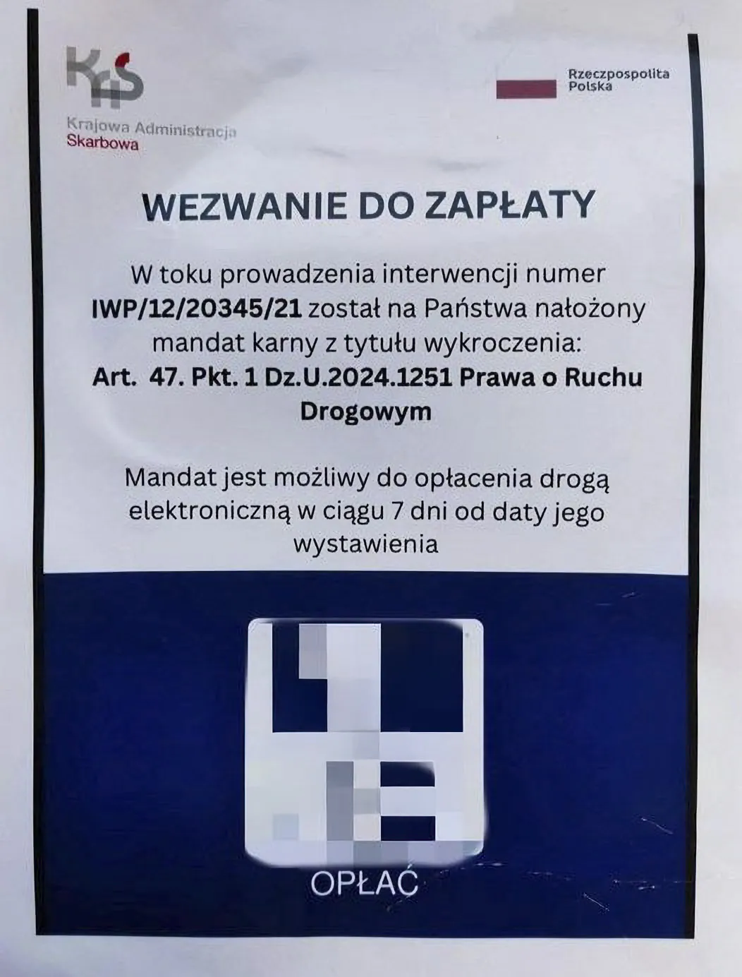Fałszywy mandat z kodem QR