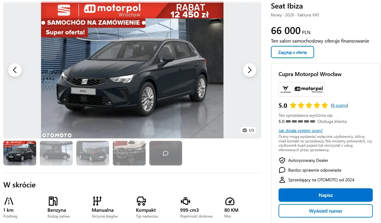 Nowy Seat Ibiza za 66 000 zł