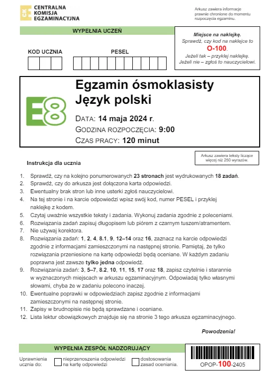egzamin ósmoklasisty 2024