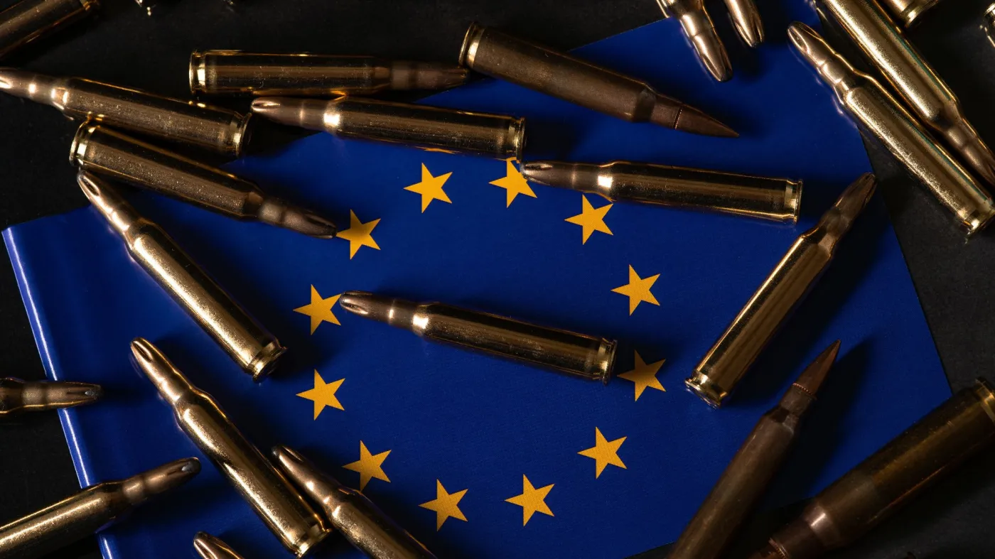 European,Union,Flag,Surrounded,By,Bullets,Symbol,Of,Defense,,Defence