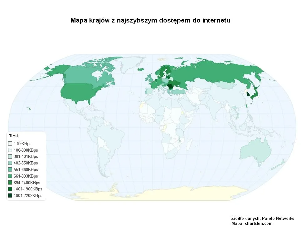Ranking państw z najszybszym łączem internetowym - mapa interaktywna