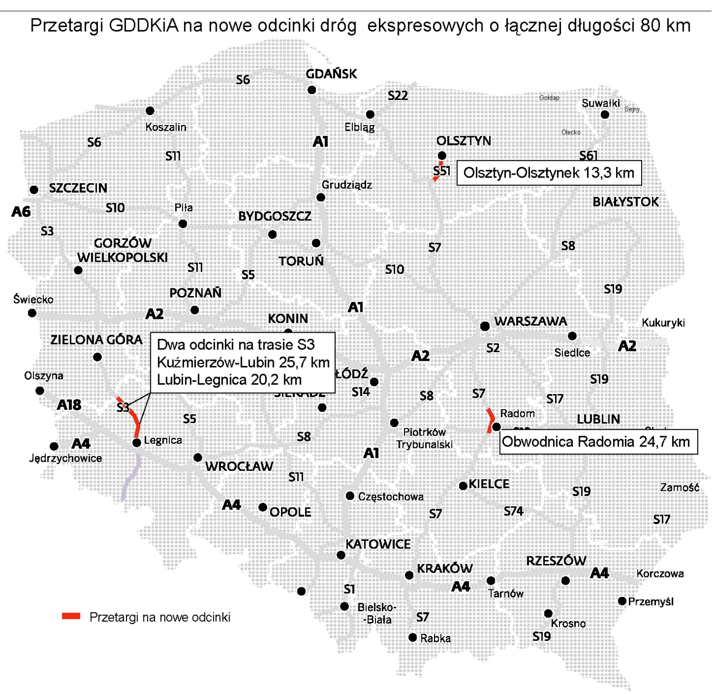 GDDKiA ogłosiła przetargi na budowę odcinków S3, S7 i S51